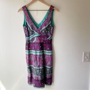 nanette lepore teal purple printed linen silk blend mini dress